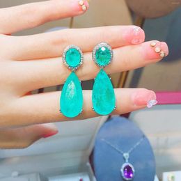 Stud Earrings Internet Celebrity European And American Style Retro Large Water Drop Simulation Emerald Blue Palaiba