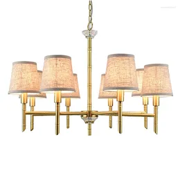 Pendant Lamps Europe Lustre Copper 8 Head Chandeliers Lights 85cm X 60cm Fabric Shade Chandelier Light Fixture Dining Hanging Luminaria