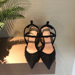 Scarpe con cinturino alla caviglia con perline di alta qualità ricamate slingback con tacco alto décolleté con tacco a rocchetto Designer di lusso da donna Scarpe eleganti Sandali con tacco da sera calzature di fabbrica