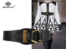 New Vintage Gold Semicircular Buckle Wide Belt Female Cowskin Genuine Leather Waist Belts for Women Strap Girdle Dress Coat CX2004010204
