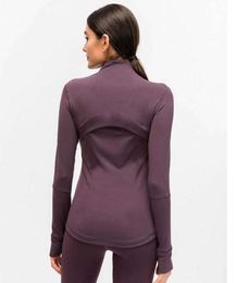 L-44 Autumn Winter Zipper Define Jacket Quick-Drying Outfit Yoga Clothes Long-Sleeve Thumb Hole Training Running Women