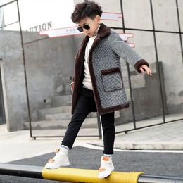 Jackets Korean Winter Boys Fashion Teens Woolen Plus Velvet Thickened Children's Coats Kids Handsome Warm Casual Outerwear