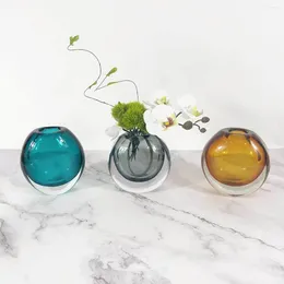 Vases Modern Art Transparent Blown Thick Bottom Glass Vase Model Room Living Dining Table Decorative Flower Set