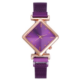 Fashionable Diamond Shaped Watch, Lazy and Magnetic Women's Iron Magnet Wristwatch