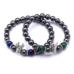 Charm Bracelets Semi-Precious Rock Crystal Green Blue Tiger Eye Energy Bracelet & Bangle Women Men Gift Hematite Beaded Crown Health