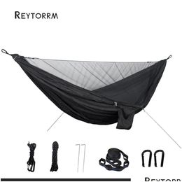 Hammocks Lightweight Double Person Mosquito Net Hammock Easy Set Up 290X140Cm With 2 Tree Straps Portable For Cam Travel Yard Drop Del Dhcmw