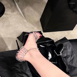 Sandals Star With Women's High Heels 2024 Summer Pointed Thin Heel Open Toe Sexy Chain Rhinestone