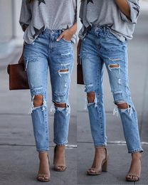 Women's Jeans 2023 Vintage Sexy High Waist Women Ripped Boyfriend Jean Trousers Ladies Street Style Distressed Blue Denim Pants