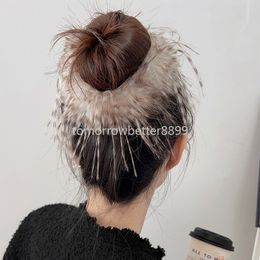 Ostrich Feather Hair Rope Scrunchies Elastic Hair Bands Women Hair Ties Large Intestine Satin Hair Ring Girls Hair Accessories