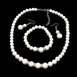 Wedding Jewellery Sets Newest Women Wedding Party Jewerly Set Simple Elegant luxury Crystal Simulated Pearl Necklace Earrings Jewellery Sets 3T040 R231207