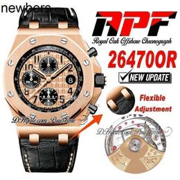 Men Audemar Pigue Watch Aebby 42mm 2647 A3126 Automatic Chronograph Mens Rose Gold Champagne Textured Dial Black Subdial Leather Super Edition Puretime Strap E