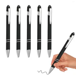 5pcs Black Ink Metal Touch Ballpoint Pen Retractable Non Slip Grip Writing Smooth For Office Student Stationery