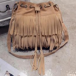 Duffel Bags Fashion Retro Fringe Women Messenger Tassel Bucket Bag Girl Drawstring Shoulder Handbags Crossbody