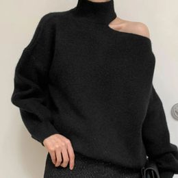 Womens Sweaters ITOOLIN Autumn Women One Shoulder Hollow Out Sweater Turtleneck Long Sleeve Knit Pullovers Loose Causal Winter 231206