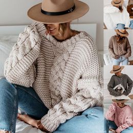 Women's Sweaters Women Winter V-Neck Sweater Chunky Braided Cable Knitted Pullover Top Lady Long Sleeve Solid Colour Casual Loose Jumper