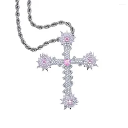 Pendant Necklaces Hip Hop Religious Fashion Full Paved Cubic Zirconia Cross Necklace Iced Out Bling Pink Heart Women Men Jewellery