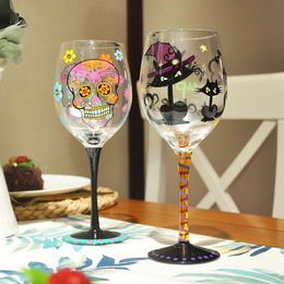 Mugs 16oz Wine Glass Cups Hand Painted Witch Skull Head Ghost Red Cup Halloween Home Party Drinkware Bar Set 231207