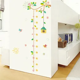 Wall Stickers Birds Cage Flowers Tree Branch Growth Chart For Kids Room Decor Nursery Mural Art Diy Children Height Home Decals