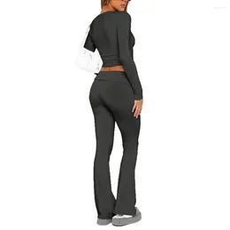 Women's Two Piece Pants Wide Waistband Yoga Two-piece Casual Sports Suit Vintage-inspired Sportswear Set Slim Fit T-shirt For Pilates