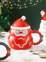 Mugs Leeseph Ceramic Coffee Mug 16oz Christmas with Santa Hat Lid and Spoon for Girls Friends 231207