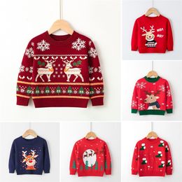 Рождественский свитер для мальчиков и девочек, осенне-зимний трикотаж, пуловер, вязаный свитер, рождественский олень, лось, детские кофты, трикотажные топы 231130