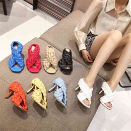 Women Pumps Ladies Sandals Thin High Heels Shoes Fashion Brand Weave Slip on Rome Slides Female Woman Dress Sexy Shoes Sandals