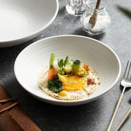 Bowls Vegetable Plates Household White Ceramic 8-inch Dining High-end Tableware Japanese Deep Soup