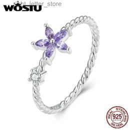 Solitaire Ring WOSTU Real 925 Sterling Silver Exquisite Shiny Purple Flower Shaped Crystal Ring with Dazzling AAA Cubic Zircon Dainty Rings YQ231207