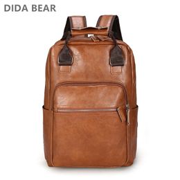 Evening Bags Men Backpack PU Leather Bagpack Large laptop Backpacks Male Mochilas Casual Schoolbag For Teenagers Boys Brown Black 231207