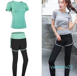 Yoga Outfits High Waist Pants/Shorts T-shirt Women Set Piece Suit Sports Wear Quick Dry Elastic Tracksuits Fitness Gym Clothing