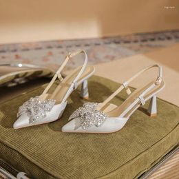 Sandals High Heels Women's Slim 2023 Baotou Water Diamond Bow Straight Line