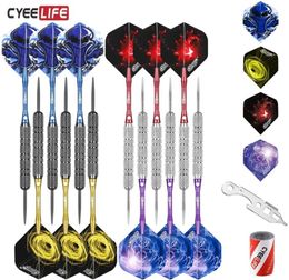 Darts CyeeLife 12Packs Steel tip darts with 4 Colours Aluminium ShaftsTool16 FlightsSharpener House set 2209139886131