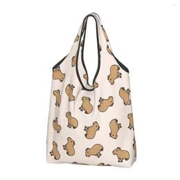 Shopping Bags Capybara Animal Grocery Durable Large Reusable Recycle Foldable Heavy Duty Cartoon Eco Bag Washable Attached Pouch