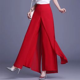 Women's Pants s Summer Chiffon Long Trousers Woman Streetwear Loose Solid Colour Skirt Pant High Elastic Waist Wide Leg Red 231206