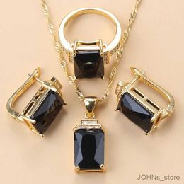 Wedding Jewellery Sets Arab Gold Colour Jewellery Sets Dubai Bridal Wedding Costume Black Zirconia Bracelet Clip Earrings African Necklace Sets for Women R231207