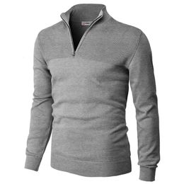 Polo Sweater Mens Casual Slim Fit Pullover Sweaters Long Sleeve Knitted Fabric Zip Up Mock Neck 318