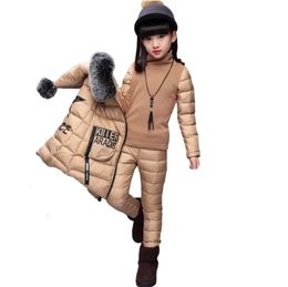 Clothing Sets 3pcs winter teenager children Set for girls Thick Children Hooded Outerwear Tops Pants Outfits Kids Warm Costume Suit 231206