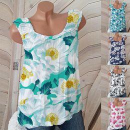 Women's Tanks Women Tank Tops Swing Floral Print Vest Crewneck Fit T Shirts Casual Sleeveless Blouses