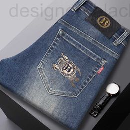 Men's Jeans designer jeans Autumn and winter thick high-end for men with slim fit, straight tube embroidery, water washed elastic casual pants, European light luxury GXIN