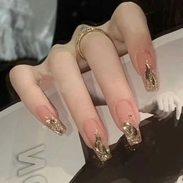 Explosive Flash Diamond Gold Powder Wearing Nail Long Gentle and Whitening Nail Patch Finished Detachable Nail Panel