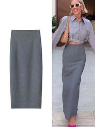 Skirts TRAF Elegant Women Skirt 2023 Autumn Vent Behind Zipper High Waisted Package Hip Female Midi Long Y2K Streetwear 231206