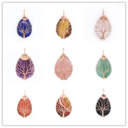 Pendant Necklaces Trendy-beads Rose Gold Color Wire Wrap Many Quartz Stone Water Drop Tree Of Life Jewelry