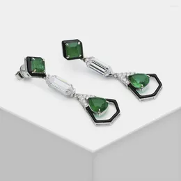 Dangle Earrings Green Stone Black Enamel Created Emerald Gemstone Ring Cocktail Party Finger Fine Jewellery For Women
