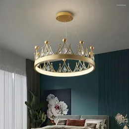 Chandeliers Modern Simple Bedroom Led Chandelier Children's Room Lamp Living Light Luxury Crown Crystal Pendant Lights Decor
