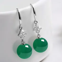 Dangle Earrings Natural Green Chalcedony Hand Carved Water Drop Fashion Jewellery Men's And Women's Crystal