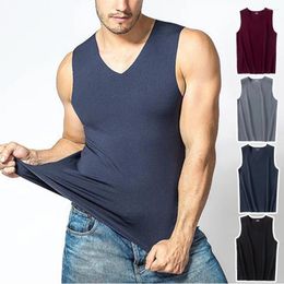 Men's Tank Tops Winter Sleeveless Thermal Underwear Plus Velvet Padded V-neck T-shirt Slim Bottoming Shirt Thermo Warmer Mens