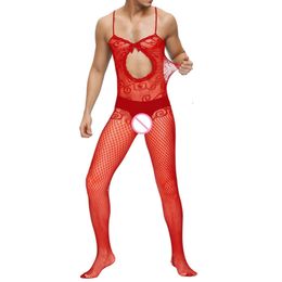 Male Underwear Sexy Lingerie Fishnet Bodystocking Erotic Latex Catsuit Tights See Through Elastic Men S Spaghetti Strap Bodysuit