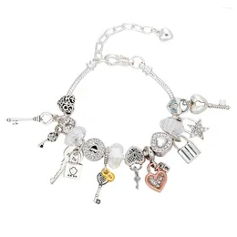 Charm Bracelets VIOVIA Design Adjustable Lobster Clasps Colour Silver Key & Lock Pendant Charms Beaded Bracelet Jewellery Making Gift For Women