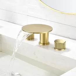 Bathroom Sink Faucets Est Waterfall Faucet Brushed Gold/Black For Solid Brass Widespread Washbowl 3 Hole