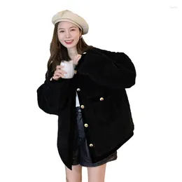 Women's Jackets Coat Korean Version Autumn Winter O Neck Contrasting Colors Temperament Single Breasted Berber Fleece Overcoat